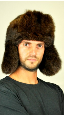 Mütze aus Opossumpelz  – russischer Stil - dunkelbraun